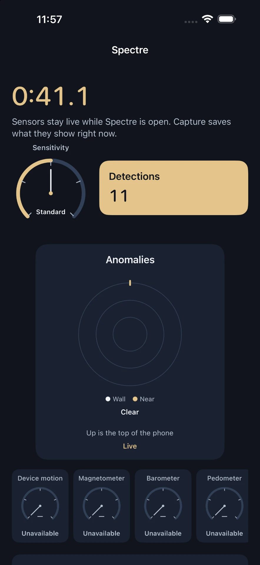 Spectre app screen