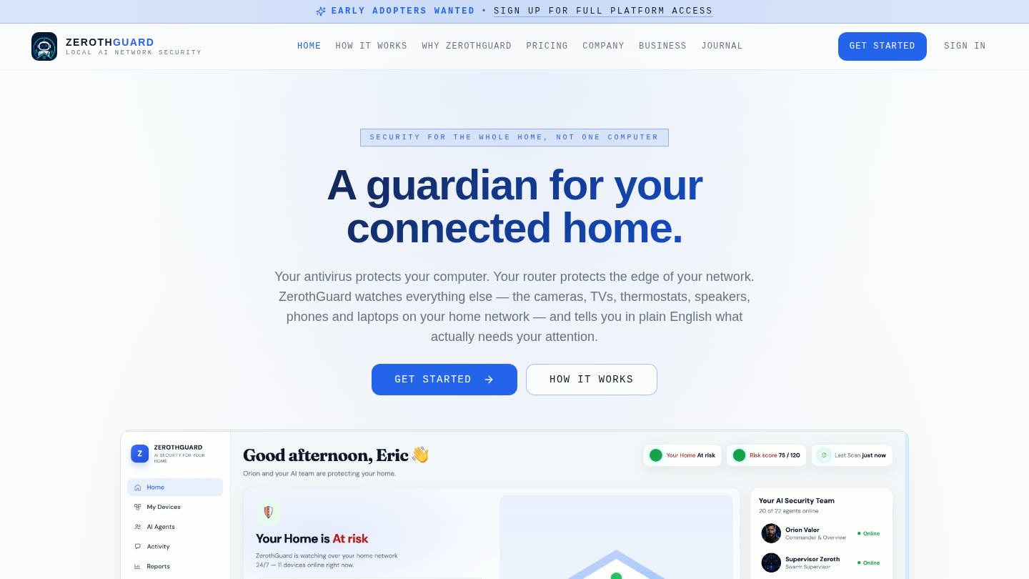 The ZerothGuard website